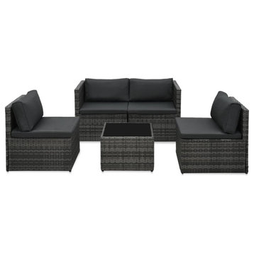 vidaXL 5-Piece Garden Lounge Set With Cushions Poly Rattan Gray