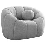 Meridian Furniture - Elijah Boucle Fabric Upholstered Chair, Grey - Sit back and relax in casual style when you bring home this Elijah boucle fabric chair. Inspired by the unmistakably relaxed vibe created by a classic bean bag, this inviting chair features a rounded design with deep channel tufting for added support and resilience. It comes with an accent pillow for even more welcoming comfort, and the chair is upholstered all over with rich grey boucle fabric that beckons you to sit, rest, and take it easy.