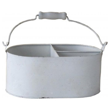 Cheungs Rattan  Metal pot with 3 Separated sections - Shabby White