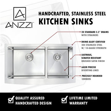 ANZZI Elysian Series 33 in. Farmhouse Handmade Stainless Steel Kitchen Sink