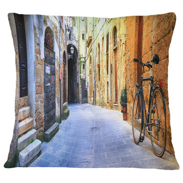 Pictorial Street of Old Italy Cityscape Throw Pillow, 16"x16"