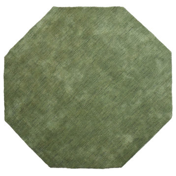 Hand Knotted Loom Wool Area Rug Solid Green, [Octagon] 6'x6'