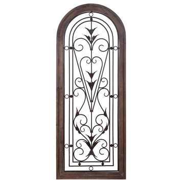 Traditional Scroll Iron Design Wood Framed Wall Art With Metal, 50" H20" W