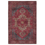 Jaipur Living - Vibe by Jaipur Living Gloria Medallion Red/ Blue Area Rug 10'6"X14' - The Vindage collection melds vintage inspiration with on-trend colorways and durability for lived-in spaces. This digitally printed assortment features deep, rich tones and stunning abrashed designs that lend heirloom style to any home. The Gloria area rug depicts a distressed medallion pattern with floral detailing in rich tones of red, Blue, brown, green, and orange. The easy-care design withstands pets, children, and high traffic areas of the home such as living rooms, dining areas, kitchens, and bathrooms.