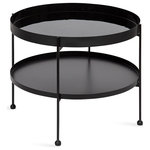Decor Love - Modern Coffee Table, Metal Frame With Tray Like Round Top & Shelf, Glossy Black - - MODERN DESIGN: This table features a metal design with a round shape that brings an elevated refinement to your favorite décor scene