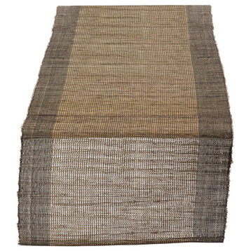 Nubby Texture Border Design Woven Table Runner, 14"x72", Natural, Rectangle