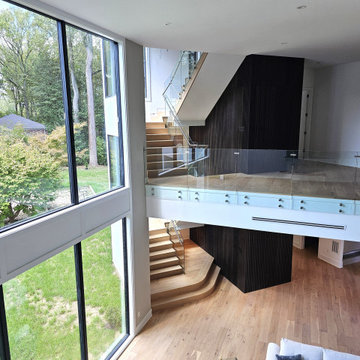 Project #129 | Modern White Oak Staircase with Slanted Risers