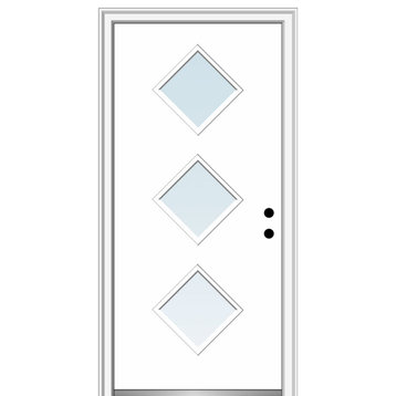 36"x80" 3 Lites Clear Left-Hand Inswing Primed Fiberglass Door, 6-9/16"