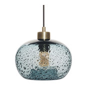 Mini Pendant Light Handblown Rustic Seeded Glass Hanging Light, Blue