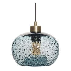 Mini Pendant Light Handblown Rustic Seeded Glass Hanging Light, Blue