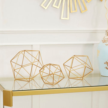 Golden Metal Wire Decorative Objects, 3-Piece Set