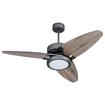 52-Inch 3-Blade LED Propeller Ceiling Fan With Remote Control and Light Kit, Jet Black