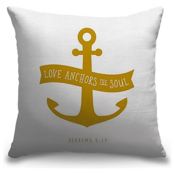 "Hebrews 6:19 - Scripture Art in Gold and White" Pillow 16"x16"