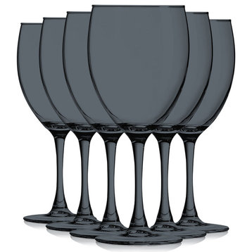 Nuance 10 oz Accent Stem Wine Glasses - Set of 6, Full Black