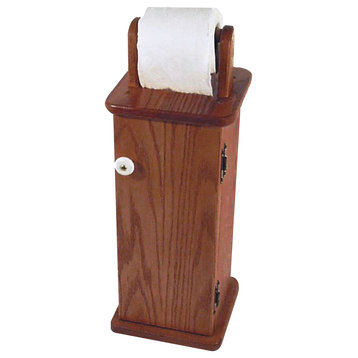 Amish Made Oak Free Standing Toilet Paper Holder, Asbury Stain