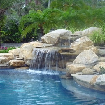 Pool Waterfall and rock garden in South Florida