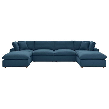 Modway Commix 6-Piece Fabric Down Filled Sectional Sofa Set in Azure