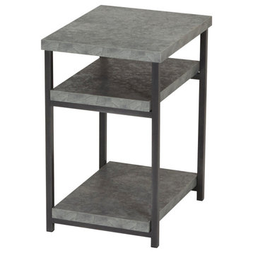 Rectangular Side End Table, Storage Shelves Rustic Slate Concrete, Black Metal