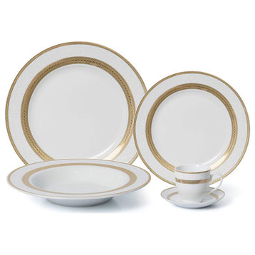 Royalty Porcelain 20-pc "Queen" Dinner Set for 4, 24K Gold