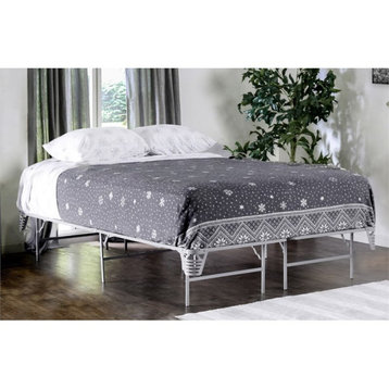 Furniture of America Polosa Transitional Metal Queen Bed Frame in Silver