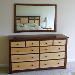 Custom Designed Walnut and Curly Maple Dresser and Mirror - Products