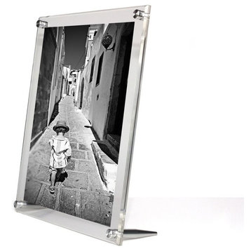 10"x12" Double Panel Table Top Acrylic Frame For 8"x10" Art, Silver Hardware