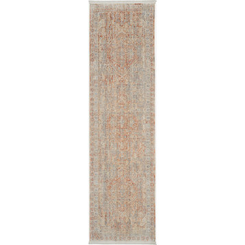 Nourison Silken Weave 2'2" x 7'6" Grey/Brick Floral Indoor Area Rug