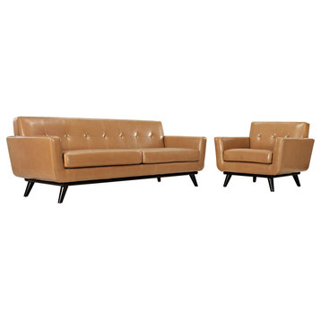 Modway Engage 2 Piece Leather Living Room Set, Tan