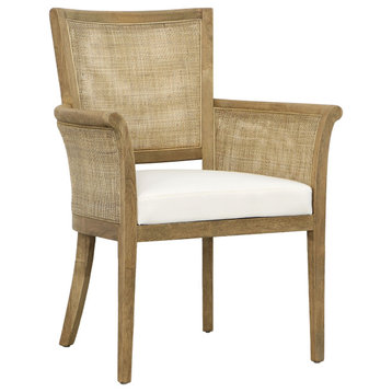 Encinitas Oak and Rattan Upholstered Dining Chair, Natural and Ivory