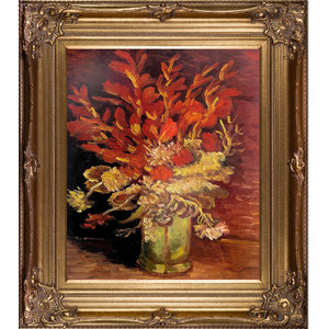 overstockArt Vase with Red Gladioli by Van Gogh with Opulent Frame
