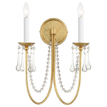 Maxim 12161CRY Plumette 2 Light 16" Tall Wall Sconce - Gold Leaf