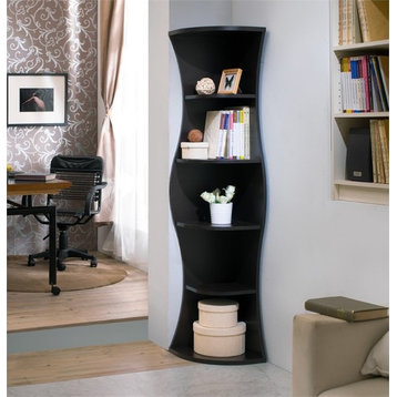 Furniture of America Seth Contemporary Wood 5-Shelf Corner Bookcase in Walnut
