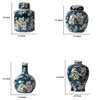 Benzara BM286403 S/4, Lidded Jars and Vases, Classic Round Blue & White Ceramic