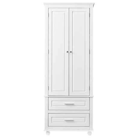 GDF Studio 24"W Bathroom Storage Cabinet with Two Drawers, Adjustable Shelves, White