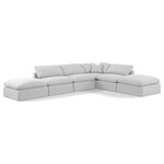 Meridian Furniture - Indulge Upholstered Modular U-Shaped Sectional, White, 6-Piece: 3 Armless Chair, 1 Corner Chair, 2 Ottoman, Down Stuffed Linen Textured Fabric - Experience ultimate comfort and style with our white linen textured fabric Indulge Sectional. The luxurious linen texture of the fabric will elevate the aesthetic of any room. This sofa provides ample space for you to relax while its modular build offers the option of unlimited configurations. Whether you're looking to add a stylish element to your living room or a comfortable seating option to your bedroom, this sofa is the perfect choice.