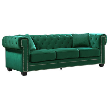 Bowery Velvet Upholstered Sofa, Green