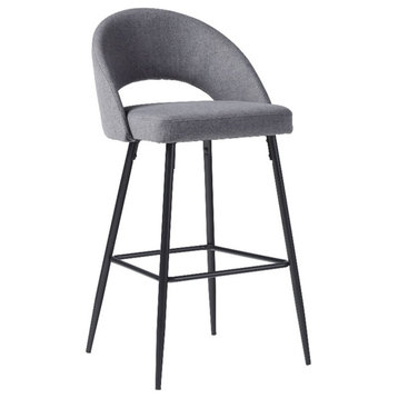 Walker Edison Upholstered Metal Bar Stool with Rounded Back in Charcoal