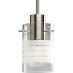 Progress Lighting - Progress Lighting 1-100W Medium Stem Mini-Pendant Pendant, Brushed Nickel - The one-light stem hung mini-pendant feature clear and etched glass shade suspended off the brushed nickel center with cylindrical pins