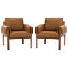 Contemporary Comfy Arm Chair Set With Solid Wood Legs, Camel