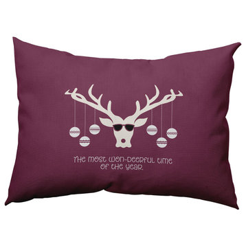 Cool Christmas Deer Accent Pillow, Passion Flower, 14"x20"