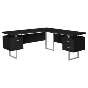 Modern L-Shaped Desk, Large Floating Top With Spacious Drawers, Black