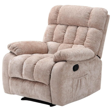 Ergonomic Recliner, Extra Padded Seat With Grid Tufting & Pillowed Arms, Beige