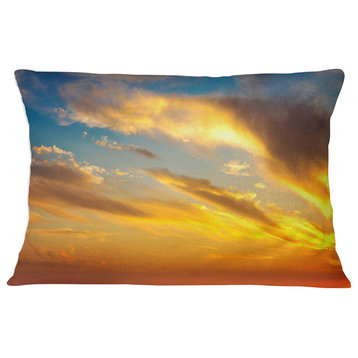Amazing Golden Sky at Sunset Modern Seashore Throw Pillow, 12"x20"