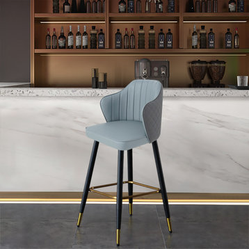 Modern Bar Stool Height Upholstered Chair with PU Leather, Gray