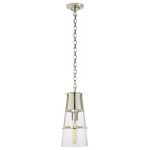 Visual Comfort - Robinson Pendant, 1-Light, Polished Nickel, Clear Glass, 7.5"W - This beautiful pendant will magnify your home with a perfect mix of fixture and function. This fixture adds a clean, refined look to your living space. Elegant lines, sleek and high-quality contemporary finishes.Visual Comfort has been the premier resource for signature designer lighting. For over 30 years, Visual Comfort has produced lighting with some of the most influential names in design using natural materials of exceptional quality and distinctive, hand-applied, living finishes.
