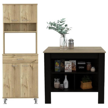 Home Square 2-Piece Set with Cala Kitchen Island and 60 Pantry Cabinet