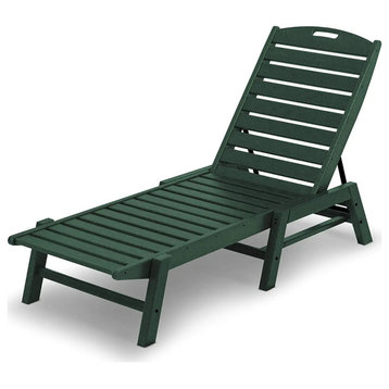 Outdoor Chaise Lounge, Stackable Design With Waterproof Slatted Seat, Green