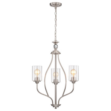 3-Light Brushed Nickel Chandelier With Clear Glass Shades