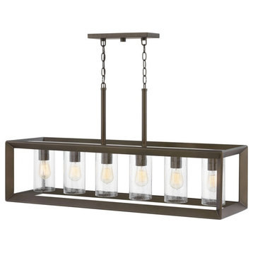 6 Light Outdoor Linear Hanging Lantern in Craftsman-Industrial Style - 42.25