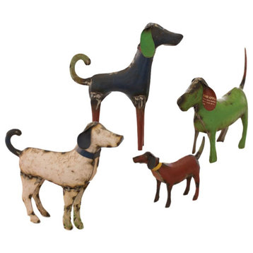 Farmhouse Cottage Recycled Metal Collectible Dog Sculptures, 4-Piece Set